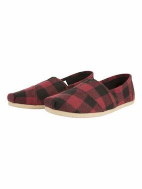 TOMS Classics Red Black Buffalo Plaid Slip-On Shoes Men’s 8 Women’s 9.5